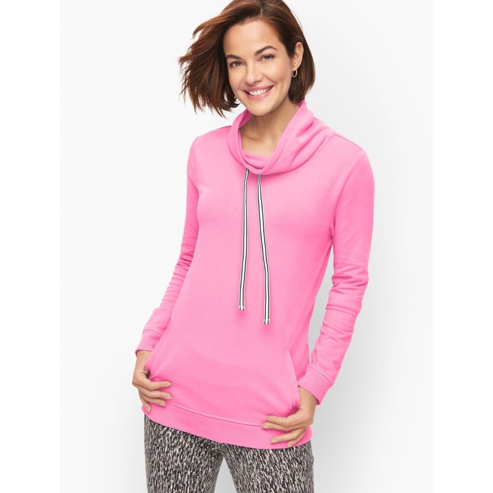 Talbots Garment Dyed Funnel Neck Pullover Sweatshirt Top Ribbed Pink XL 287910